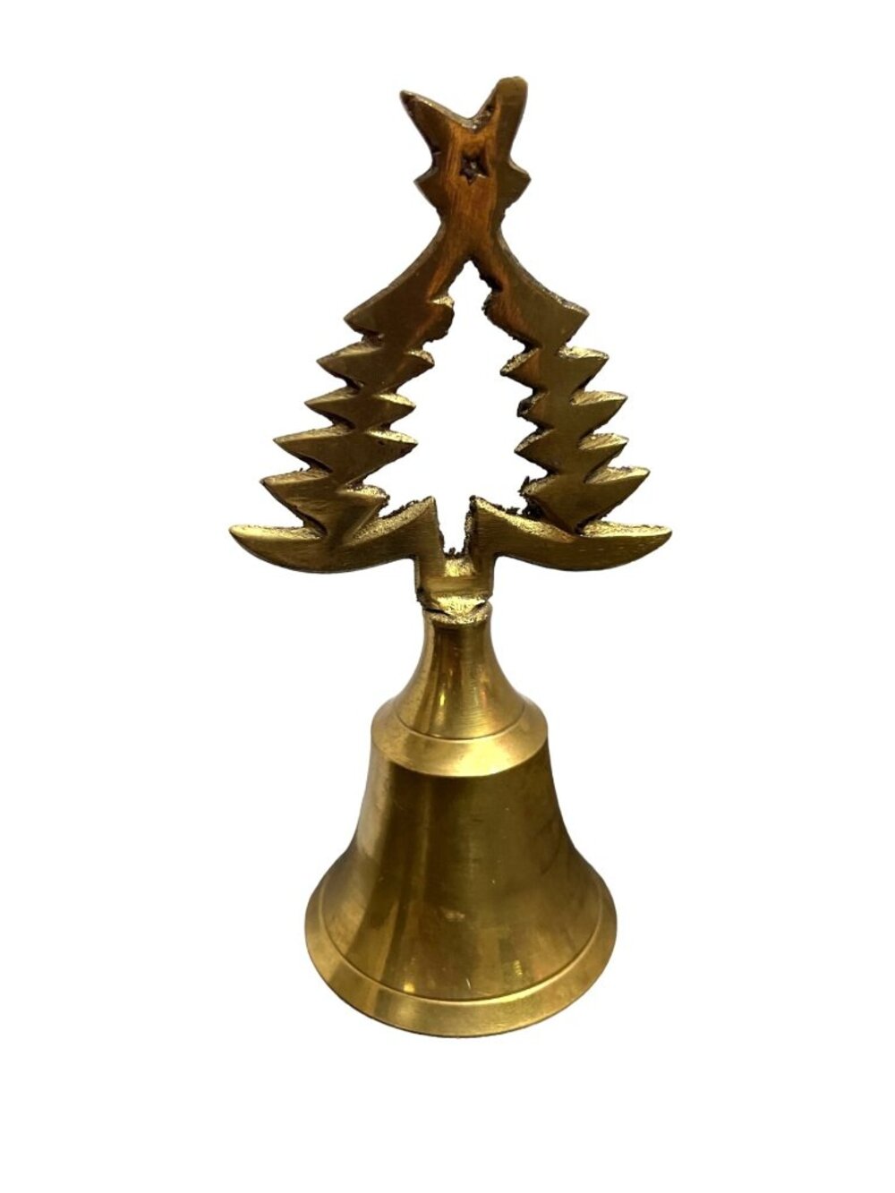 Vtg Solid Brass Christmas Tree Bell Made in India 5" Tall